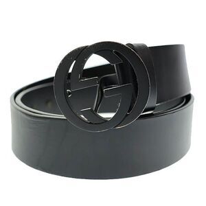 Gucci Interlocking GG Logo Buckle Leather Belt 368186 Bgh0v 85.34 Black
